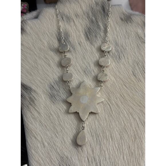 Native American SW Sterling Silver Pink Red Jasper Huge Cluster Necklace Lariat - Picture 5 of 16